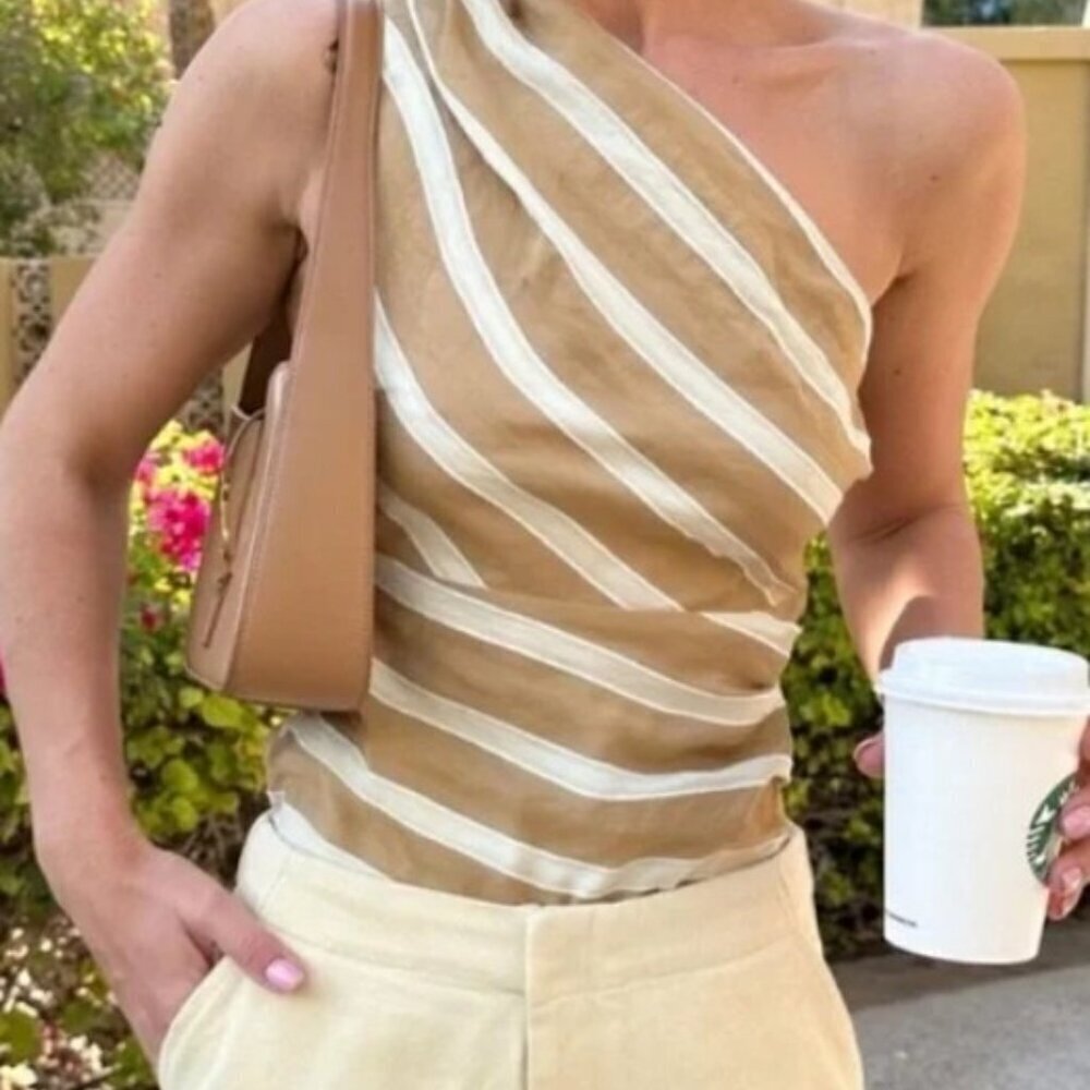 Zara striped Asymmetric Jacquard top SIZE XS 4437/065/745